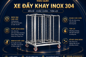 🍱 XE ĐẨY KHAY CƠM INOX 304 CAO CẤP – SẢN XUẤT TRỰC TIẾP TẠI XƯỞNG 🍱